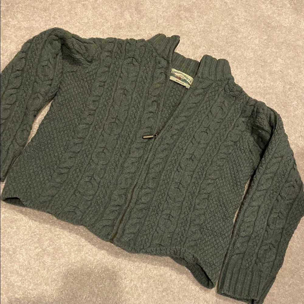 Aran Crafts Green Cable Knit Sweater